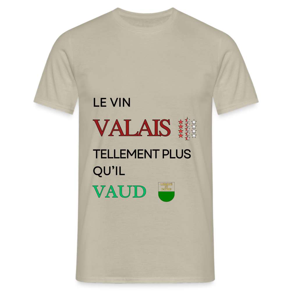 Men's T-Shirt - Le vin Valais tellement plus qu'il Vaud - sand beige